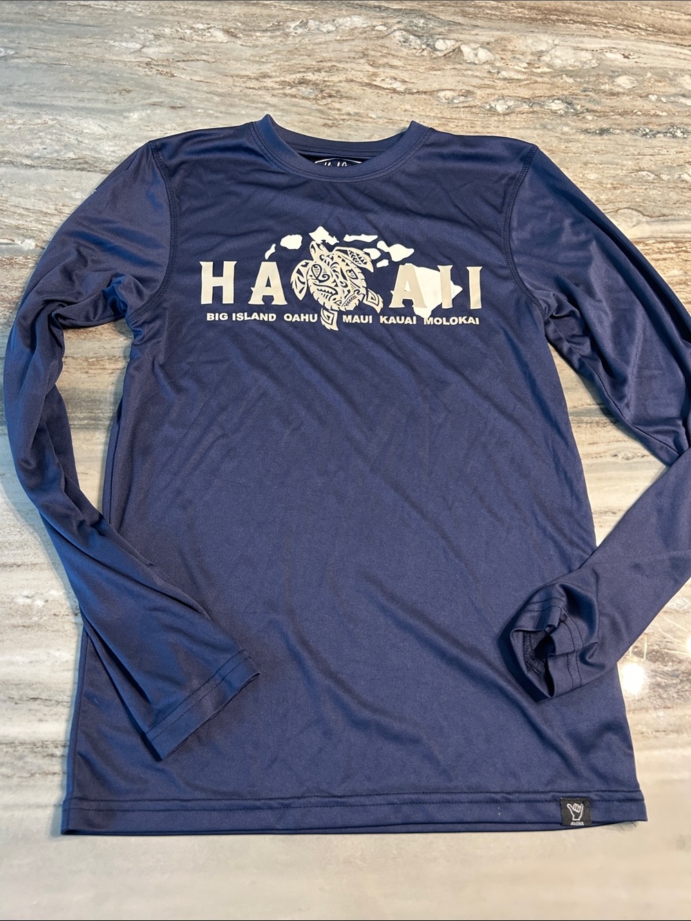 Hawaii Graphic Long-Sleeve Shirt - Navy NWOT Island Crew turtle rashguard sz S